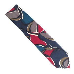 John Weitz Men Necktie Geometric All Silk Blue Red Multi 59x3.5 - NWOT - USA